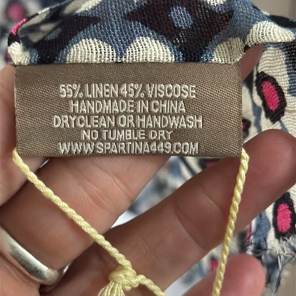 NWT Spartina 449 Print Calhoun Linen Blend Scarf Approximately 76 Inches Long - Picture 4 of 4